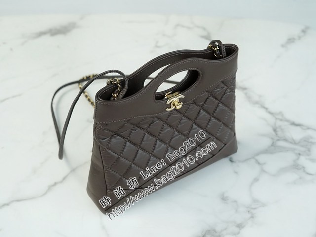 Chanel專櫃新款亮色褶皺小牛皮鏈條女包 香奈兒23A高級手工坊31bag mini咖色31手袋 djc6933